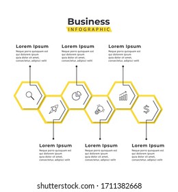 Infographic Template Yellow Hexagon 5 Steps
