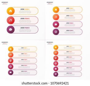 Infographic templates with 3 4 5 6 options. Vector design for web, advertising, presentations, reports, layouts, projects, visualization. Global swatches.