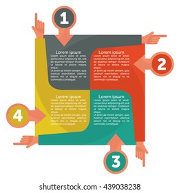 Infographic Templates for Business Vector Illustration. Four options infographic banner. Humans progress steps for tutorial. Flat design style