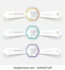 Infographic templates collection with 3 different color, pink, yellow, blue.  Infograph banners set for diagram, graph, presentation and chart. Business concept with 3 options, steps, processes
