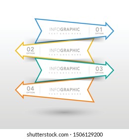 Infographic templates collection with 4 different color. Infograph arrow banners set for diagram, graph, presentation and chart. Business concept with 4 options, steps, processes