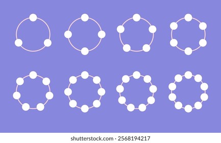 Infographic templates in form of schematic empty circles with step of 3, 4, 5, 6, 7, 8, 9, 10. Vector illustration of schemes for text, pictograms, structure, composition of closed system.