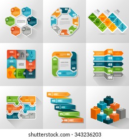  Infographic templates icons set with different diagrams and charts flat isolated vector illustration 