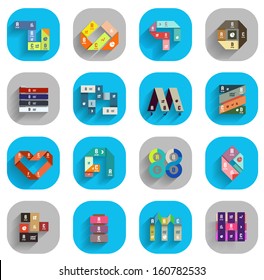 Infographic templates inside colorful circles. Set of flat icons with shadow for business / technology presentation / mobile app