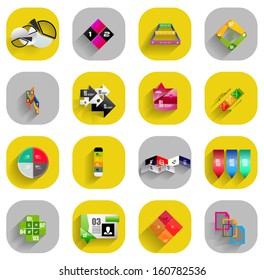 Infographic templates inside colorful circles. Set of flat icons with shadow for business / technology presentation / mobile app