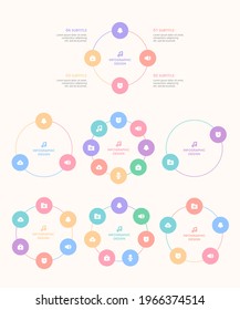 Plantillas de infografía que visualizan datos y elementos paso a paso.
