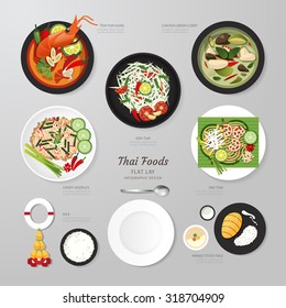 Infographic Thai foods business flat lay idea. Vector illustration hipster concept.can be used for layout, advertising and web design.