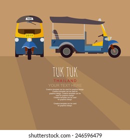 Infographic Thai traditional Tuk Tuk in Bangkok of Thailand, illustration and design.