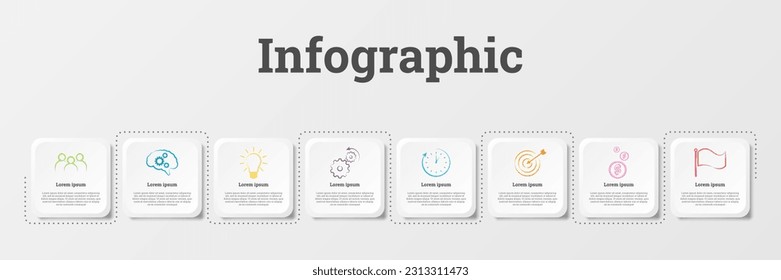 Infographic that provides a detailed report of the business, divided into 8 topics.