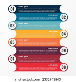 Infographic that reports about the workflow in each step with a total of 8 topics.