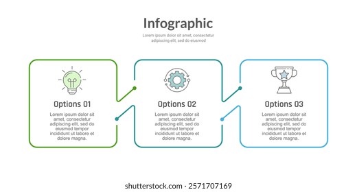 Infographic thin line 3 Key Elements of Business Success. Presentation, Plan, Marketing, Report and Information. Vector Illustration.