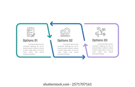 Infographic thin line arrow 3 Key Elements of Business Management. Presentation, Plan, Marketing and Strategy. Vector illustration.