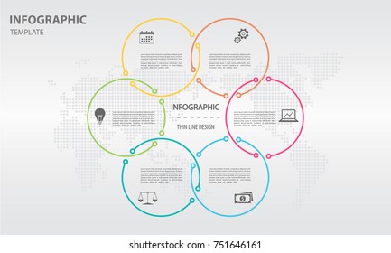 Infographic thin line circle design 6 options.