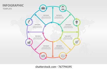 Infographic thin line circle design 8 options.