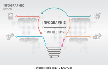 Infographic thin line design 4 options, bulb design.