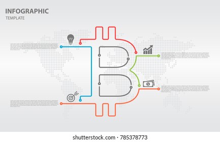 Infographic thin line design 4 options, bitcoin sign design.