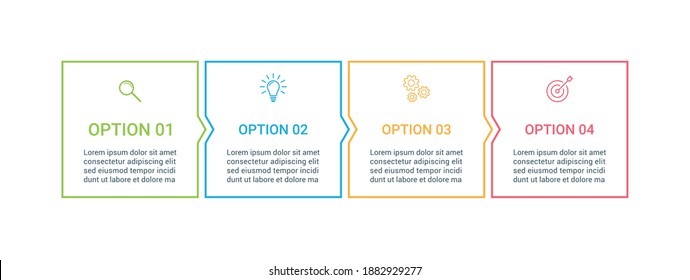 Infographic thin line design with arrows for 4 steps or options. Business process infographic design. 