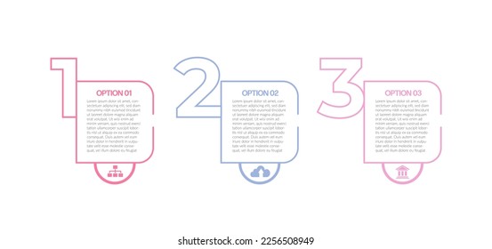 Diseño de línea delgada infográfico. Infografía empresarial. vector de diseño de línea delgada de infografía. Infografías abstractas. Ilustración vectorial. Concepto de negocio con 3 opciones, pasos o procesos.