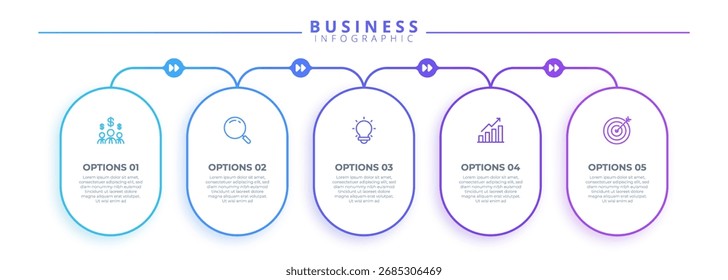 Infographic thin line design with icons and 5 options or steps. Infographics for business concept. Can be used for presentations banner, workflow layout, process diagram, flow chart, info graph