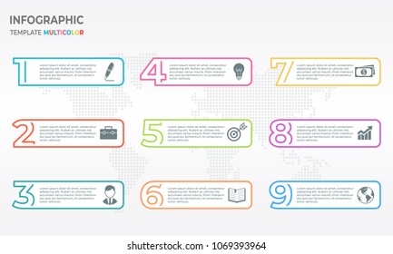 Infographic Thin Line Design Template With Numbers 9 Options.