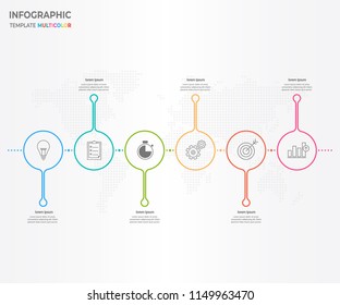 Infographic thin line design template process 6 options.