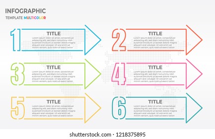 Infographic thin line design template with numbers 6 options.
