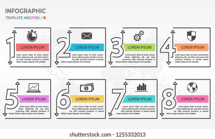 Infographic thin line design template with numbers 8 options.