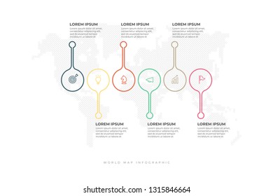 Infographic thin line design template process 6 options. Minimal infographic design layout.