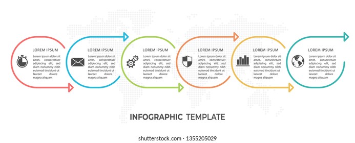 Infographic thin line design template process 6 options.