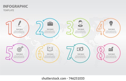 Infographic thin line design template with numbers 8 options.