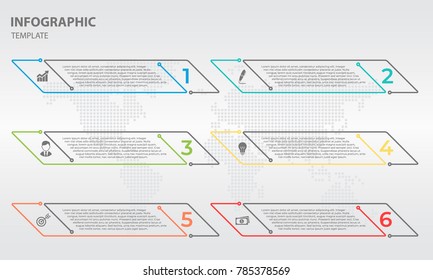 Infographic thin line design template with numbers six options. Vector