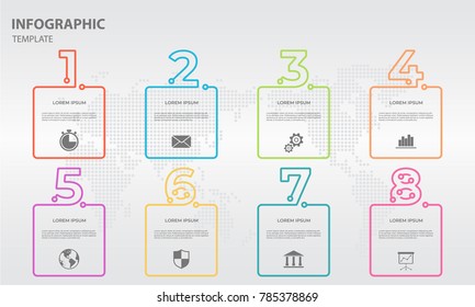 Infographic thin line design template with numbers 8 options.