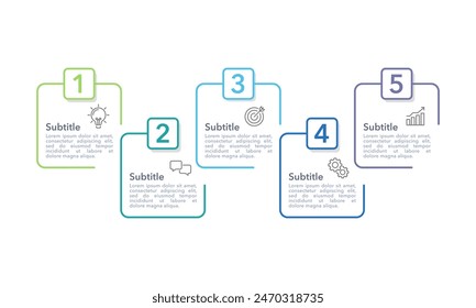 Infographic thin line frame design template. 5 options or process to success. Business presentation, Project, Banner, Marketing and  Workflow. Vector illustration.