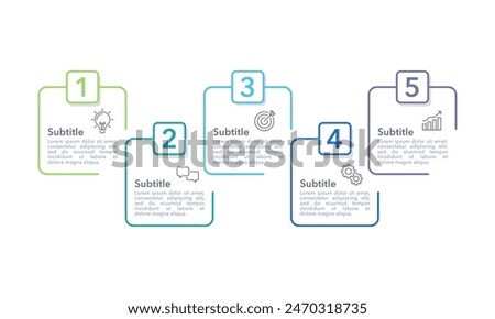 Infographic thin line frame design template. 5 options or process to success. Business presentation, Project, Banner, Marketing and  Workflow. Vector illustration.