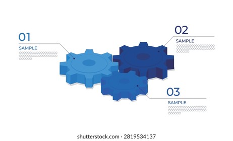 Infographic with Three Interlocking Gears and Three Key Points, Business Vector Material