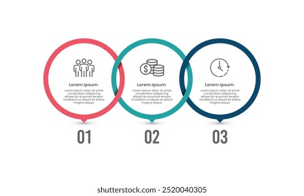 Infográfico de três círculos sobrepostos modelo de design. Apresentação de negócios, Marketing, Estratégia e Planejamento.Ilustração vetorial.