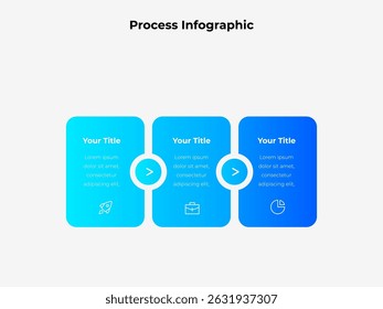 Infographic with three steps, placeholders for titles and icons, and a simple modern style. Ideal for illustrating business workflows, presentations, and step-by-step processes in a creative way