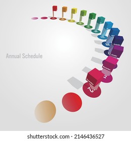 
Infographic of three-dimensional annual schedule with dots Vector illustration