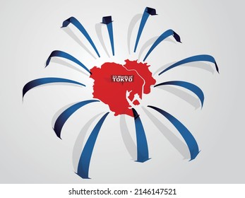 Infographic of three-dimensional arrows leaving Tokyo's 23 wards Vector illustration