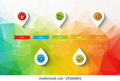 Infographic time line design concept - template with points and outline icons. Idea to display information, ranking and statistics with original and modern business style.