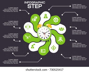 Infographic time and marketing icons can be used for workflow layout, diagram, annual report, web design. Business concept with options, steps or processes.