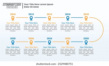 Cronograma infográfico com 10 etapas em um layout 16:9 para apresentações de negócios, gerenciamento e avaliação.