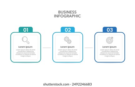 Cronología Infográfica con 3 Elementos. Presentación de negocios, planificación, marketing, estrategia e informe. Ilustración vectorial.
