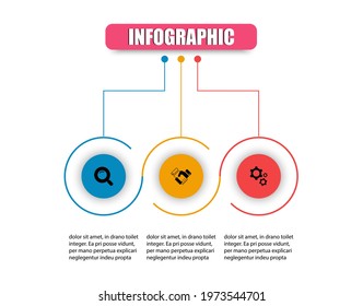 Infographic timeline 3 steps modern circular connecting infographic template. Planning design presents infographics with 3 options. Use workflow layout, diagram, business element, banner, web design.