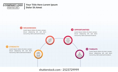 Infographic Timeline with 4 Options Text on a 16:9 Layout for Business Presentations, Management, and Evaluation.