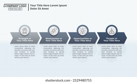 Infographic Timeline with 4 Steps on a 16:9 Layout for Business Presentation and Marketing.