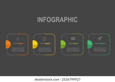 Infografía Línea de tiempo Plantilla de 4 pasos. Para la presentación de hitos, hoja de ruta, cronograma, planificación y negocios. Ilustración vectorial