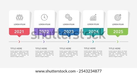 Infographic timeline of 5 important historical business events to success. Business presentation, Plan, Report, Data and Strategy. Vector illustration.