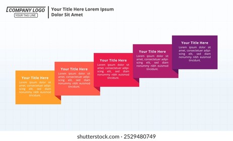 Infographic Timeline with 5 Steps on a 16:9 Layout for Business Presentations, Management, and Evaluation.