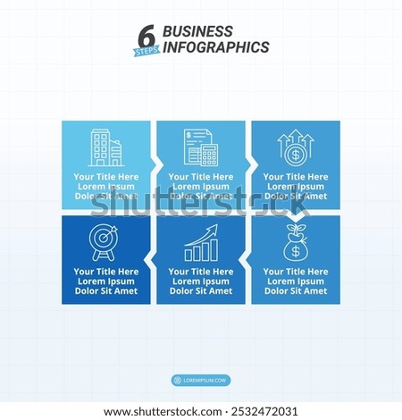 Infographic Timeline with 6 Options on a 16:9 Layout for Business Presentations, Management, and Evaluation.